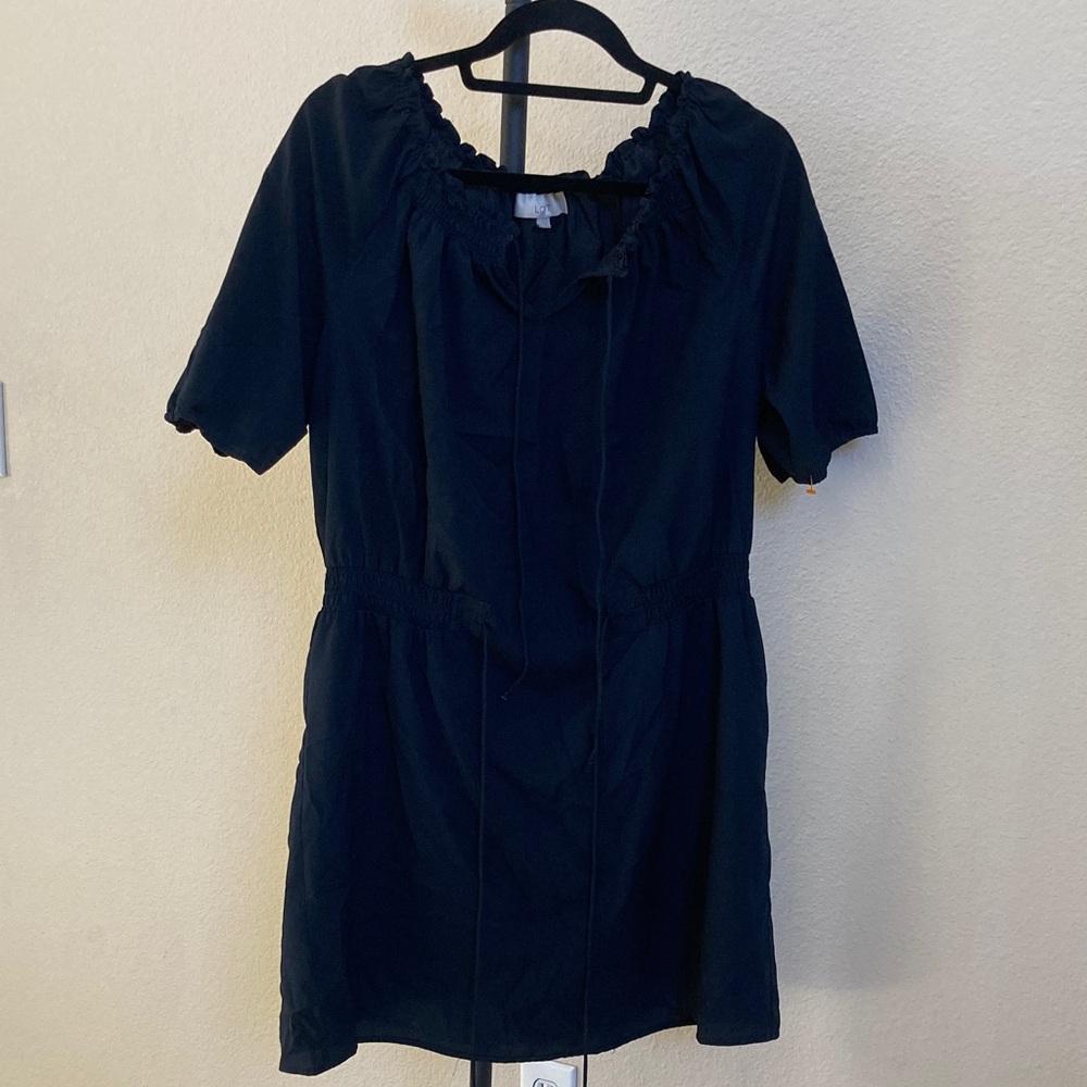 LOFT navy blue Dress with Ruffle Neckline